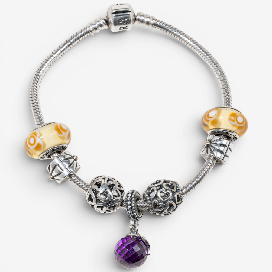 Image 755856.jpg, Product 755-856 / Price $450.00, Estate Originals Sterling Silver 7.5" Pandora Moments Bracelet with Charms from Estate Originals on TSC.ca's Jewellery department