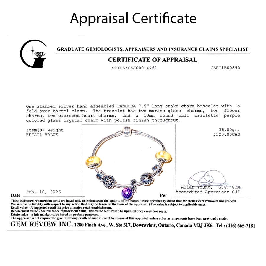 Image 755856_ALTMORE4.jpg, Product 755-856 / Price $450.00, Estate Originals Sterling Silver 7.5" Pandora Moments Bracelet with Charms from Estate Originals on TSC.ca's Jewellery department