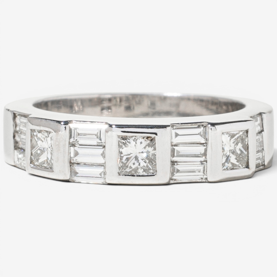 Image 755861.jpg, Product 755-861 / Price $5,695.00, Estate Originals 18K White Gold Alternating Princess and Baguette-Cut Diamond Band-Style Ring from Estate Originals on TSC.ca's Jewellery department
