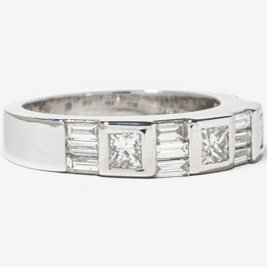 Image 755861_ALTMORE1.jpg, Product 755-861 / Price $5,695.00, Estate Originals 18K White Gold Alternating Princess and Baguette-Cut Diamond Band-Style Ring from Estate Originals on TSC.ca's Jewellery department