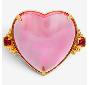 Gems en Vogue Palladium Silver Mabe Pearl and Gemstone Heart Ring