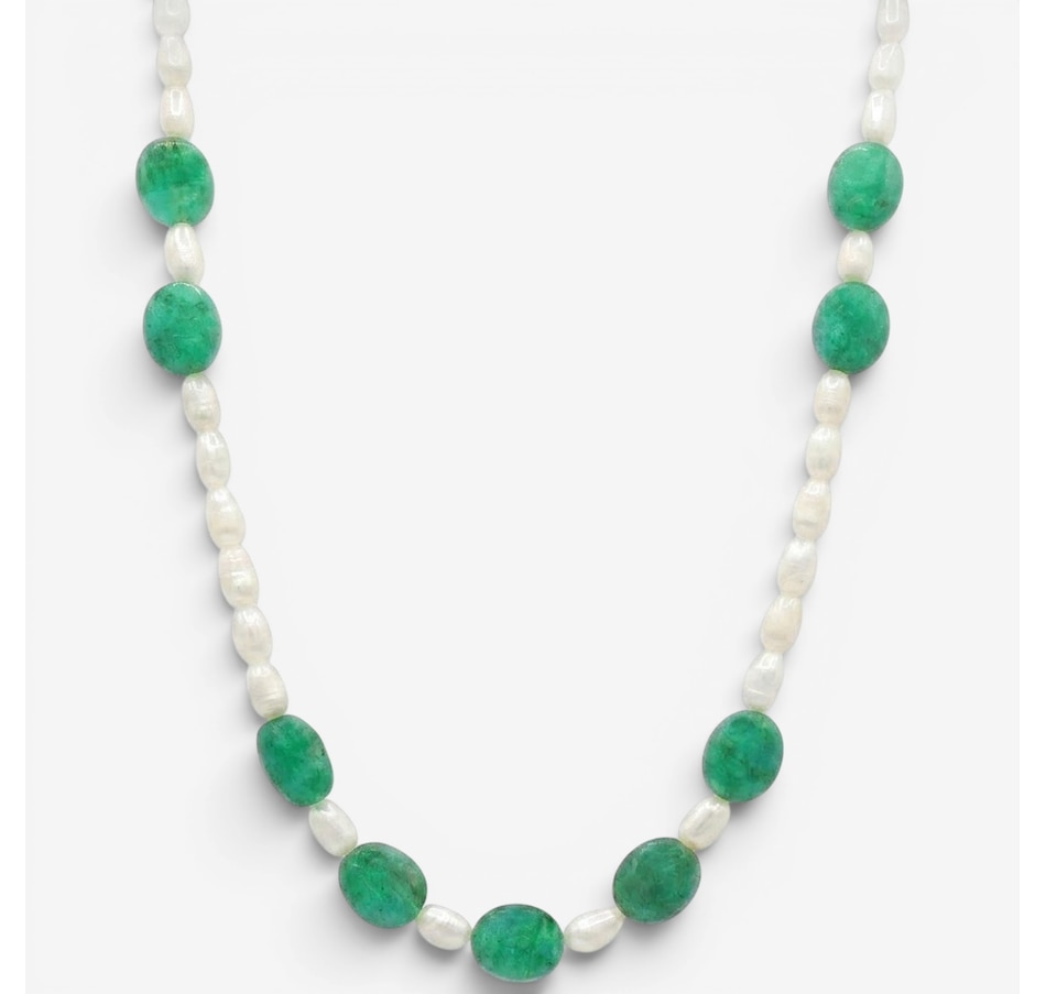 Image 755871.jpg, Product 755-871 / Price $199.99, Gems En Vogue Palladium Silver Tumbled Bead Emerald & Pearl Necklace from Gems En Vogue on TSC.ca's Jewellery department