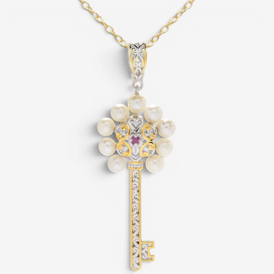Image 755872.jpg, Product 755-872 / Price $389.99, Gems En Vogue Palladium Silver White Pearl & Ruby Key Pendant With Chain from Gems En Vogue on TSC.ca's Jewellery department
