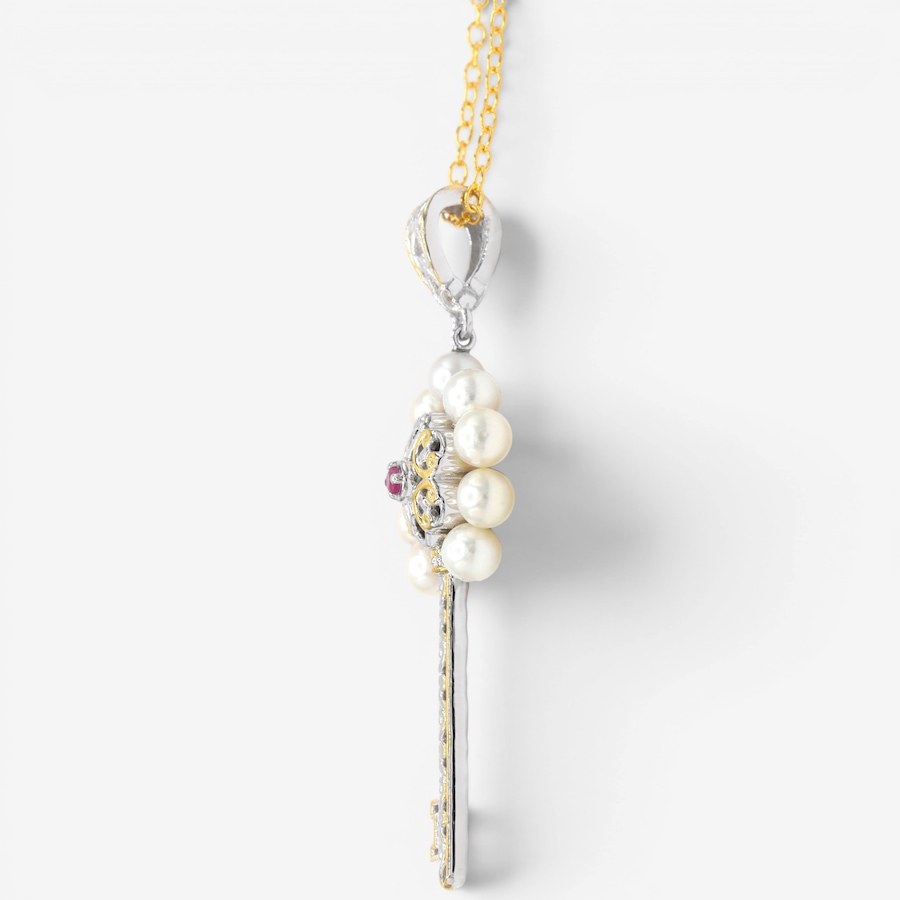 Image 755872_ALTMORE1.jpg, Product 755-872 / Price $389.99, Gems En Vogue Palladium Silver White Pearl & Ruby Key Pendant With Chain from Gems En Vogue on TSC.ca's Jewellery department