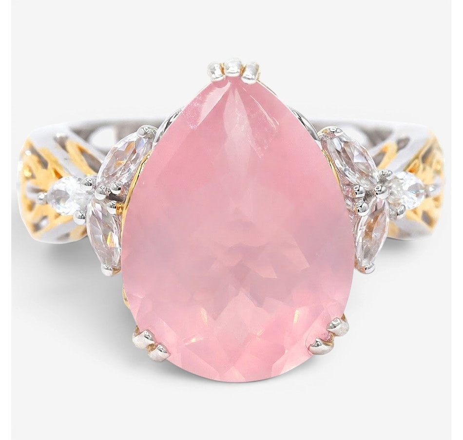 Image 755877.jpg, Product 755-877 / Price $345.99, Gems En Vogue Palladium Silver Pear Shape Rose Quartz & White Zircon Ring from Gems En Vogue on TSC.ca's Jewellery department