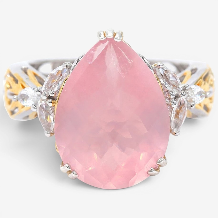 Image 755877.jpg, Product 755-877 / Price $389.99, Gems En Vogue Palladium Silver Pear Shape Rose Quartz & White Zircon Ring from Gems En Vogue on TSC.ca's Jewellery department