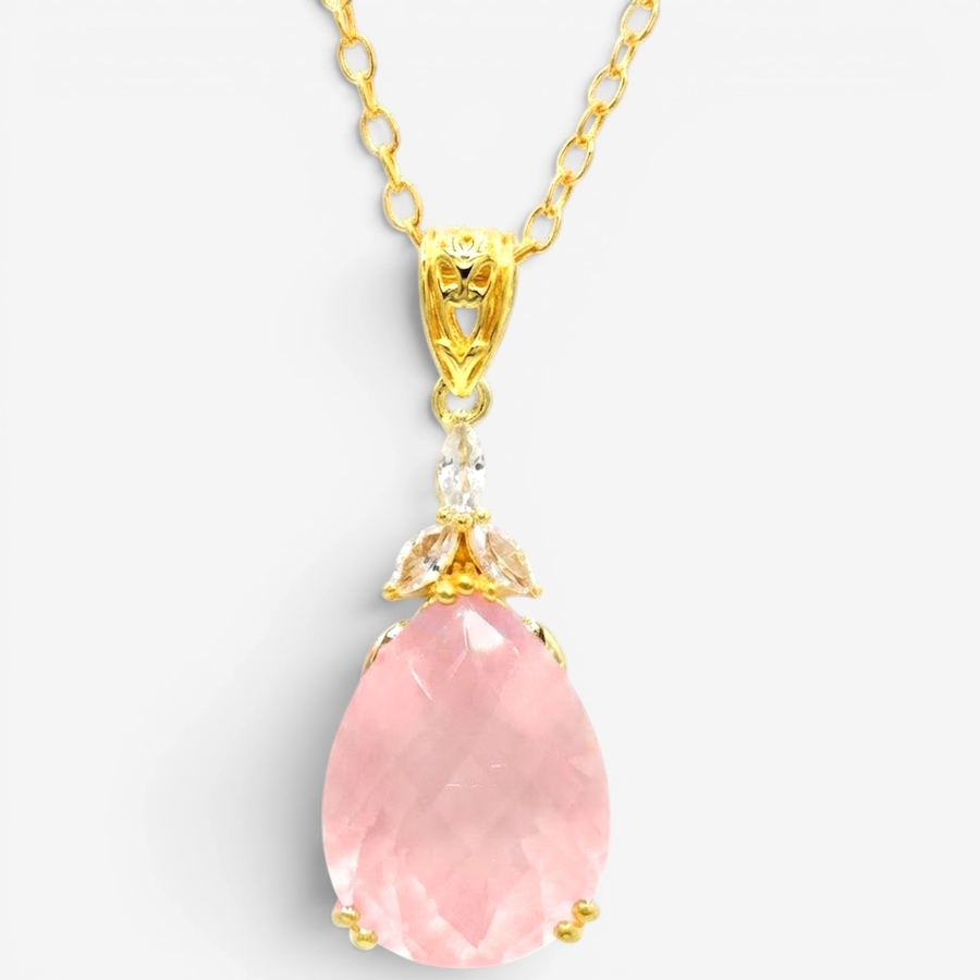 Image 755878.jpg, Product 755-878 / Price $339.99, Gems En Vogue Palladium Silver Rose Quartz & White Zircon Pendant With Chain from Gems En Vogue on TSC.ca's Jewellery department