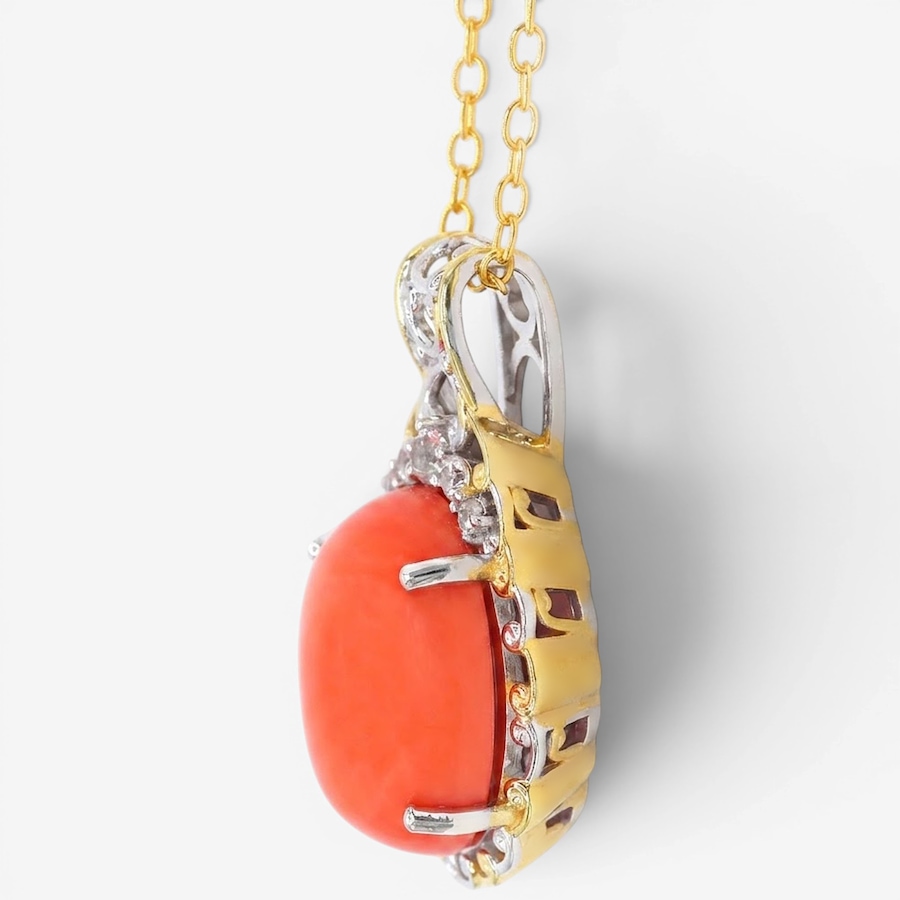 Image 755882_ALTMORE1.jpg, Product 755-882 / Price $199.99, Gems En Vogue Palladium Silver Salmon Coral & White Zircon Pendant With Chain from Gems En Vogue on TSC.ca's Jewellery department