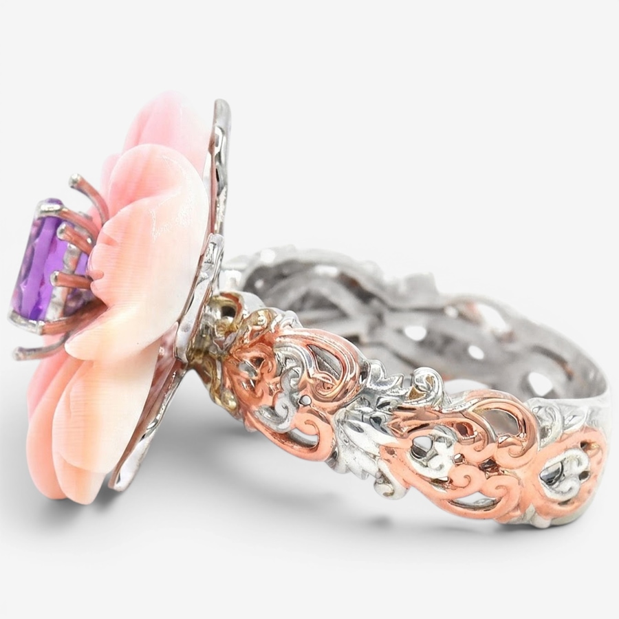 Image 755897_ALTMORE1.jpg, Product 755-897 / Price $179.99, Gems En Vogue Palladium Silver Pink Conch Flower Shell & Amethyst Ring from Gems En Vogue on TSC.ca's Jewellery department