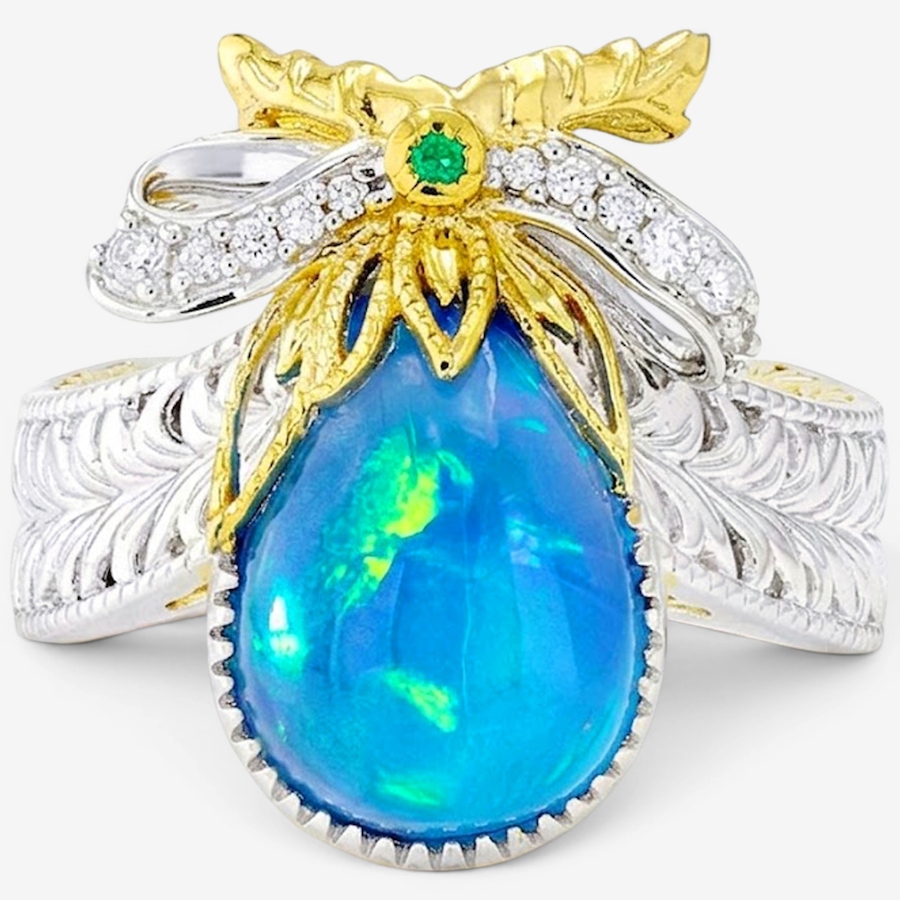 Image 755899.jpg, Product 755-899 / Price $339.99, Gems En Vogue Palladium Silver Paraiba Opal, Grizzly Emerald & White Zircon Ring from Gems En Vogue on TSC.ca's Jewellery department