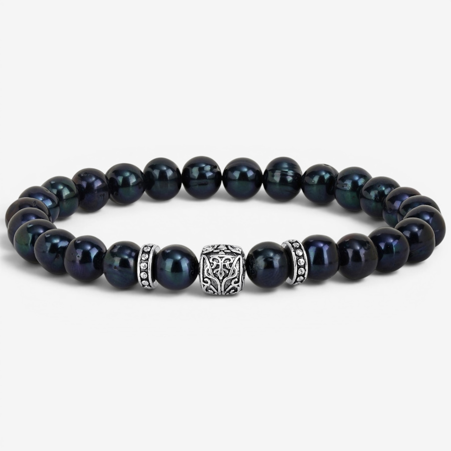 Image 755909.jpg, Product 755-909 / Price $114.99, Amour Pearls Black Freshwater Pearl And Silvertone Rondelles Bracelet from Amour Pearls on TSC.ca's Jewellery department