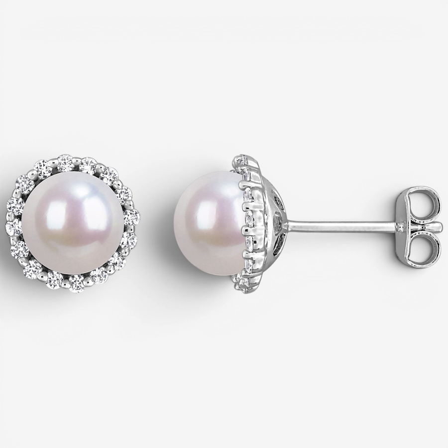 Image 755914.jpg, Product 755-914 / Price $159.99, Amour Pearls Sterling Silver Freshwater Cultured Pearl And Created Sapphire Stud Earrings from Amour Pearls on TSC.ca's Jewellery department