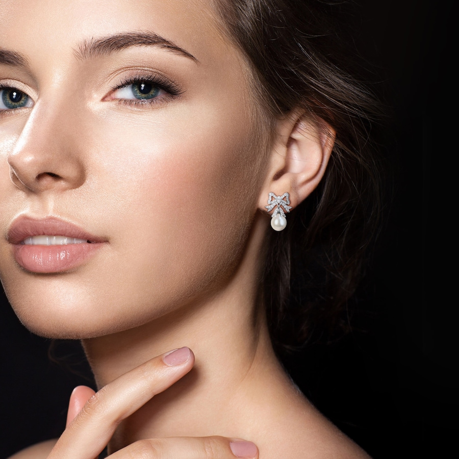 Image 755917_ALTMORE2.jpg, Product 755-917 / Price $319.99, Amour Pearls Sterling Silver White Topaz And Freshwater Pearl Earrings from Amour Pearls on TSC.ca's Jewellery department