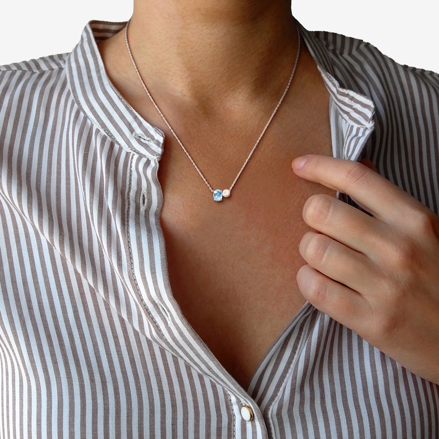 Image 755923_ALTMORE4.jpg, Product 755-923 / Price $149.99, Amour Pearls Sterling Silver Sky Blue Topaz And Freshwater Pearl Necklace from Amour Pearls on TSC.ca's Jewellery department