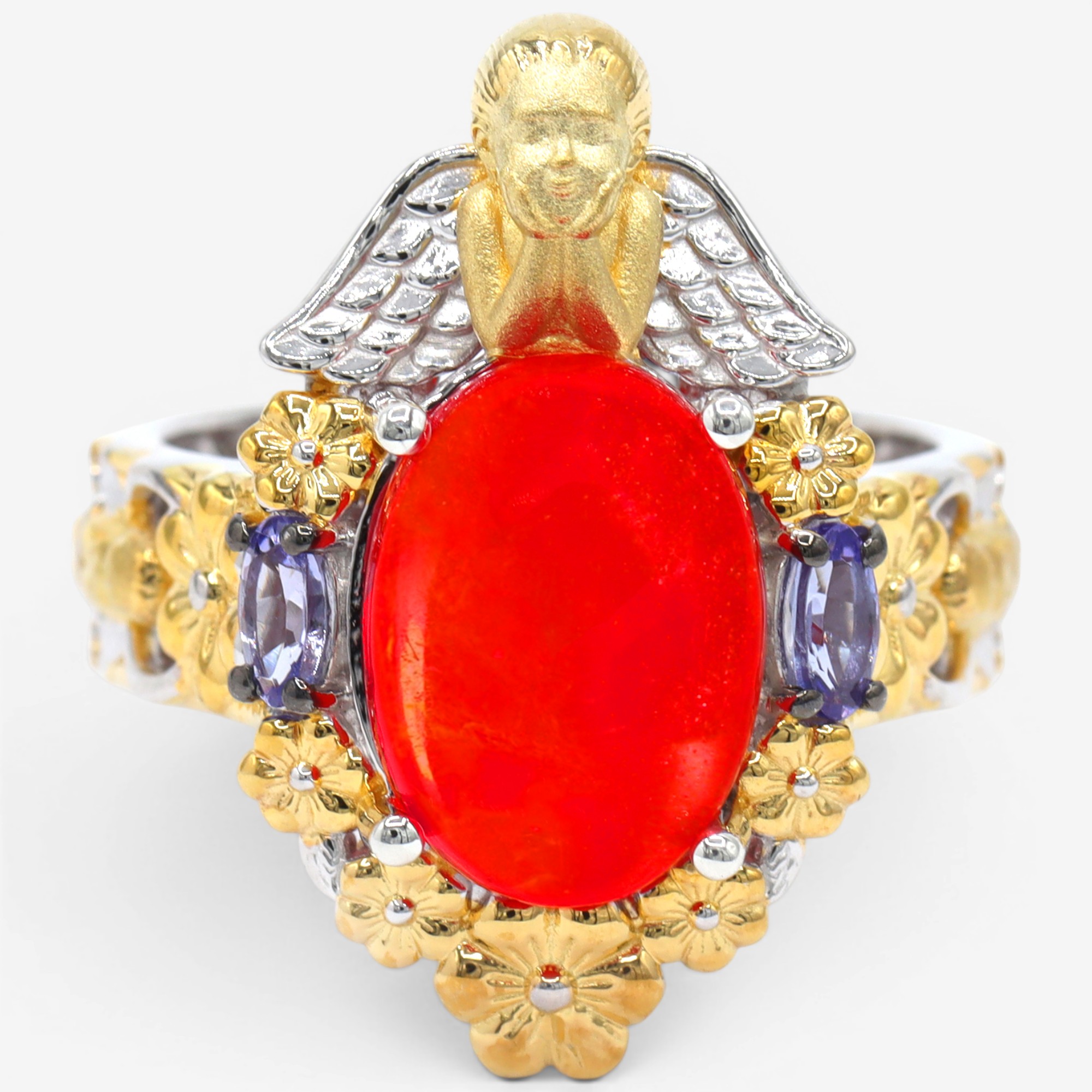 シムシメール　leopard right White gold left 希少 Gems en Vogue Palladium Silver One of a Kind Opal and White Zircon