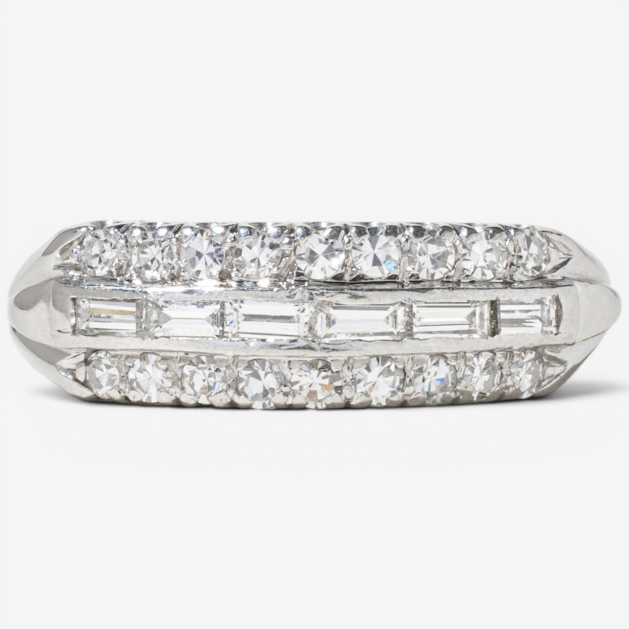 Image 755948.jpg, Product 755-948 / Price $3,995.00, Estate Originals Platinum Baguette and Round Three-Row Diamond Ring from Estate Originals on TSC.ca's Jewellery department