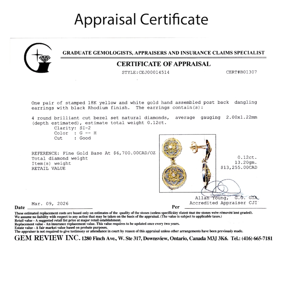 Image 755955_ALTMORE3.jpg, Product 755-955 / Price $6,495.00, Estate Originals 18K Yellow and White Gold Double Disc Drop Byzantine Diamond Earrings, Signed "Dovris" from Estate Originals on TSC.ca's Jewellery department