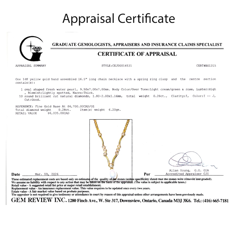 Image 755966_ALTMORE5.jpg, Product 755-966 / Price $2,995.00, Estate Originals 14K Yellow Gold 16.5" Freshwater Pearl and Diamond Necklace from Estate Originals on TSC.ca's Jewellery department