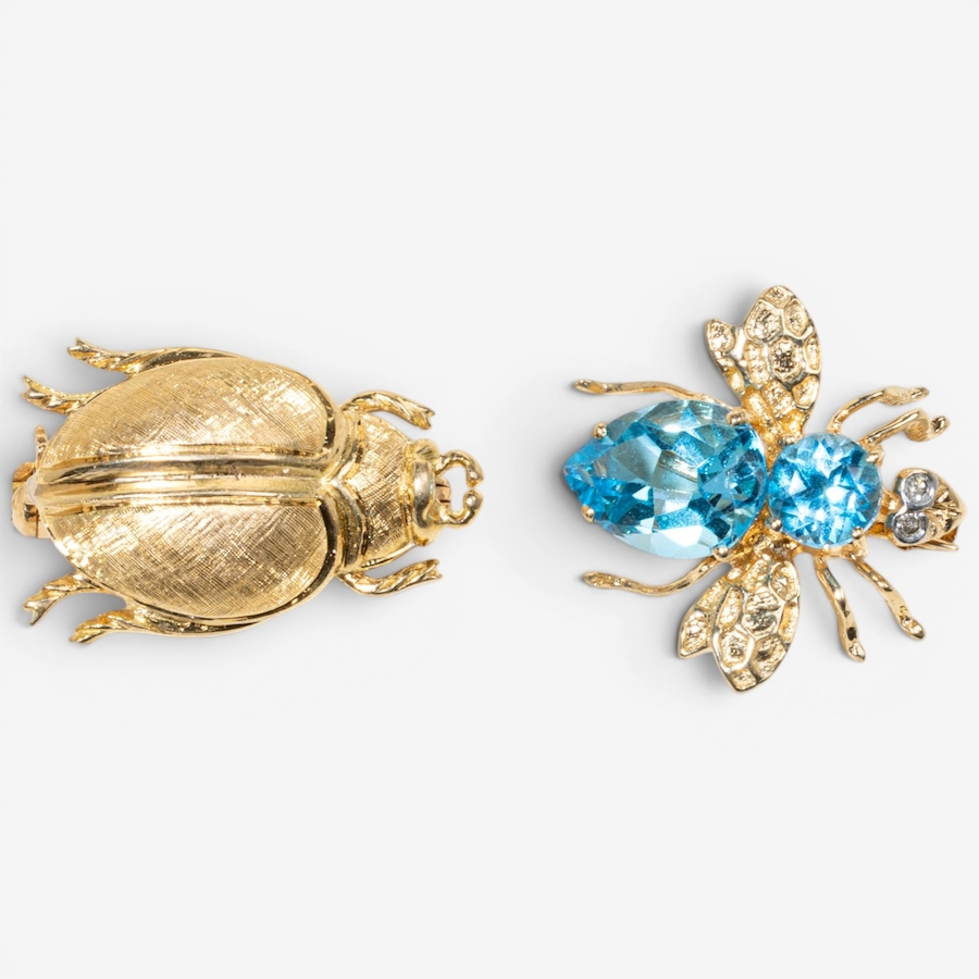 Image 755968_ALTMORE1.jpg, Product 755-968 / Price $1,995.00, Estate Originals 14K Yellow Gold Blue Topaz Bee Motif and 18K Yellow Gold Beetle Motif Scatter Pins from Estate Originals on TSC.ca's Jewellery department