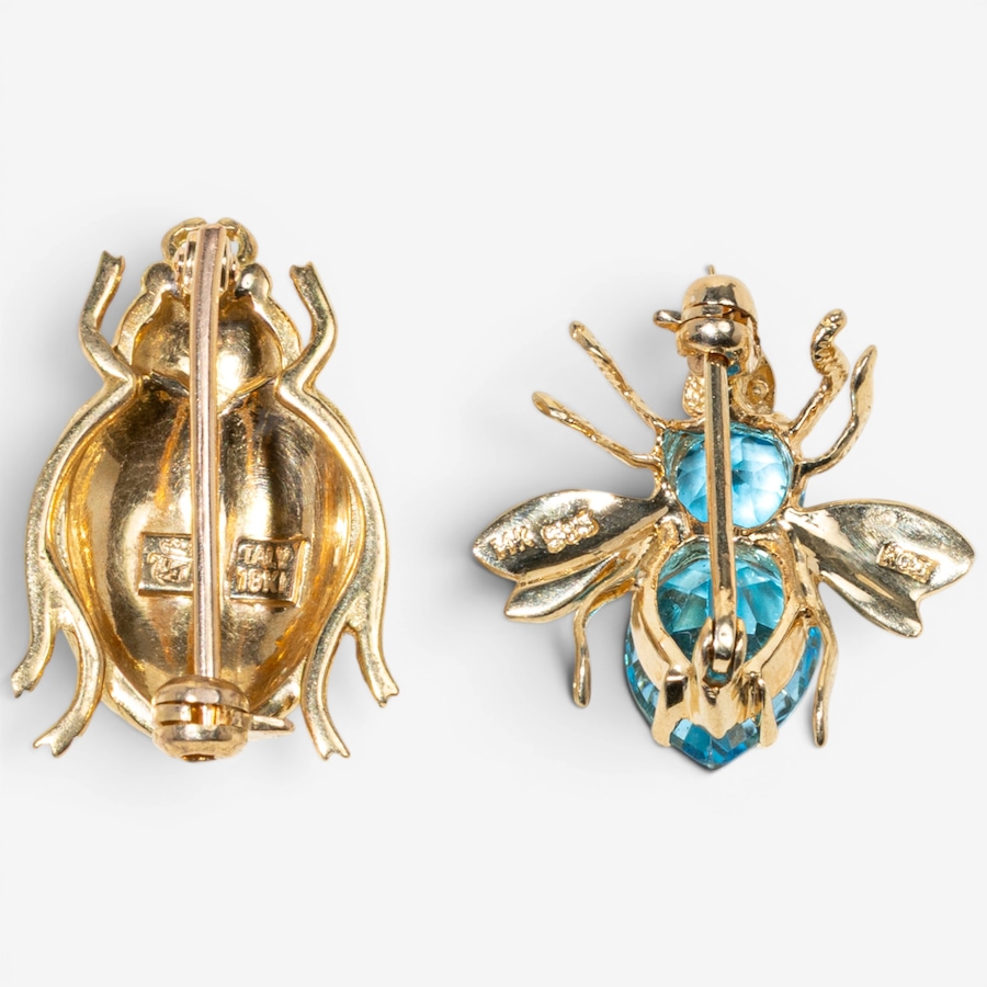 Image 755968_ALTMORE2.jpg, Product 755-968 / Price $1,995.00, Estate Originals 14K Yellow Gold Blue Topaz Bee Motif and 18K Yellow Gold Beetle Motif Scatter Pins from Estate Originals on TSC.ca's Jewellery department