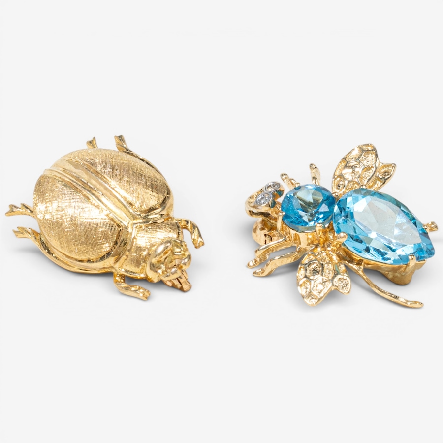 Image 755968_ALTMORE4.jpg, Product 755-968 / Price $1,995.00, Estate Originals 14K Yellow Gold Blue Topaz Bee Motif and 18K Yellow Gold Beetle Motif Scatter Pins from Estate Originals on TSC.ca's Jewellery department