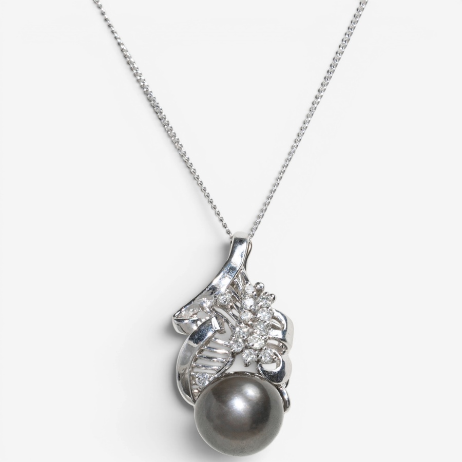 Image 755970.jpg, Product 755-970 / Price $3,295.00, Estate Originals 14K White Gold Black Tahitian Pearl and Diamond Pendant from Estate Originals on TSC.ca's Jewellery department