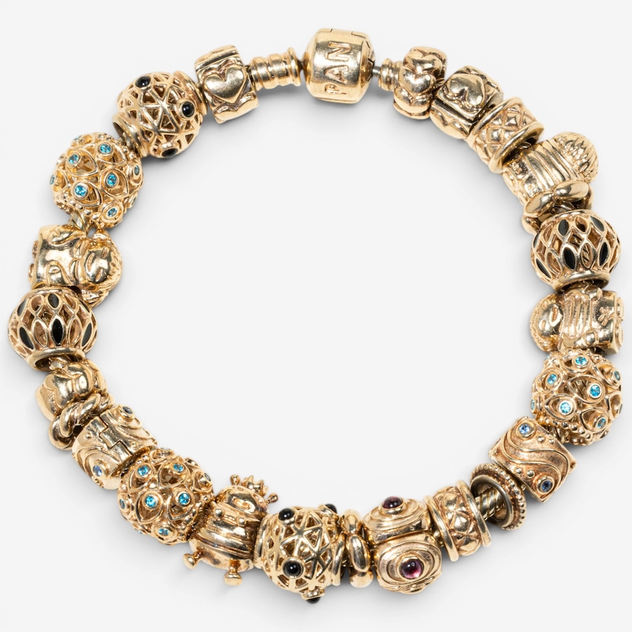 Image 755973.jpg, Product 755-973 / Price $18,995.00, Estate Originals 14K Yellow Gold Pandora Moments 7.75" Snake Chain Bracelet with Assorted Charms from Estate Originals on TSC.ca's Jewellery department