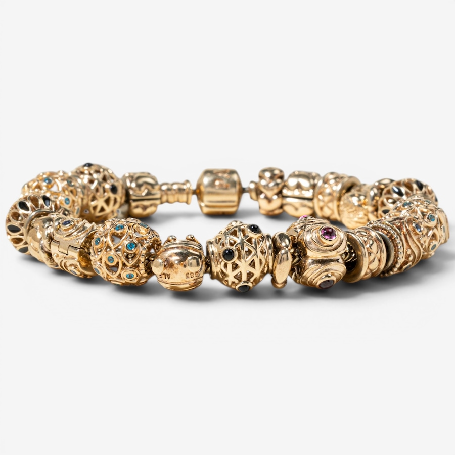 Image 755973_ALTMORE2.jpg, Product 755-973 / Price $18,995.00, Estate Originals 14K Yellow Gold Pandora Moments 7.75" Snake Chain Bracelet with Assorted Charms from Estate Originals on TSC.ca's Jewellery department