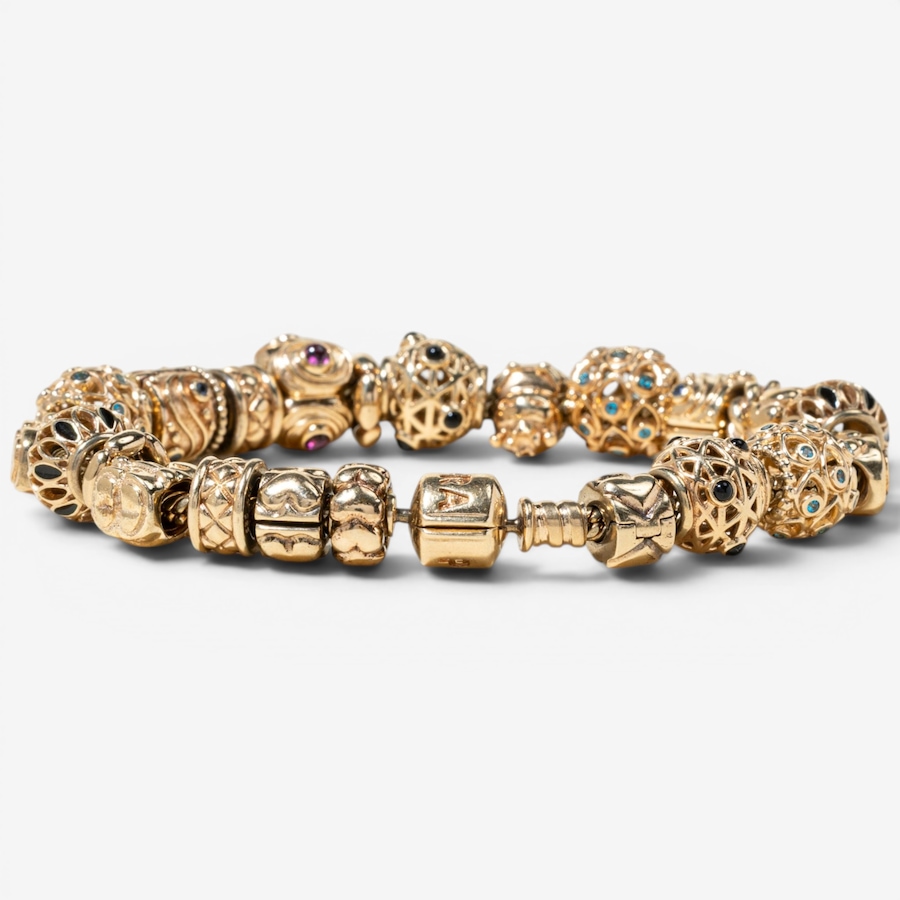 Image 755973_ALTMORE3.jpg, Product 755-973 / Price $18,995.00, Estate Originals 14K Yellow Gold Pandora Moments 7.75" Snake Chain Bracelet with Assorted Charms from Estate Originals on TSC.ca's Jewellery department