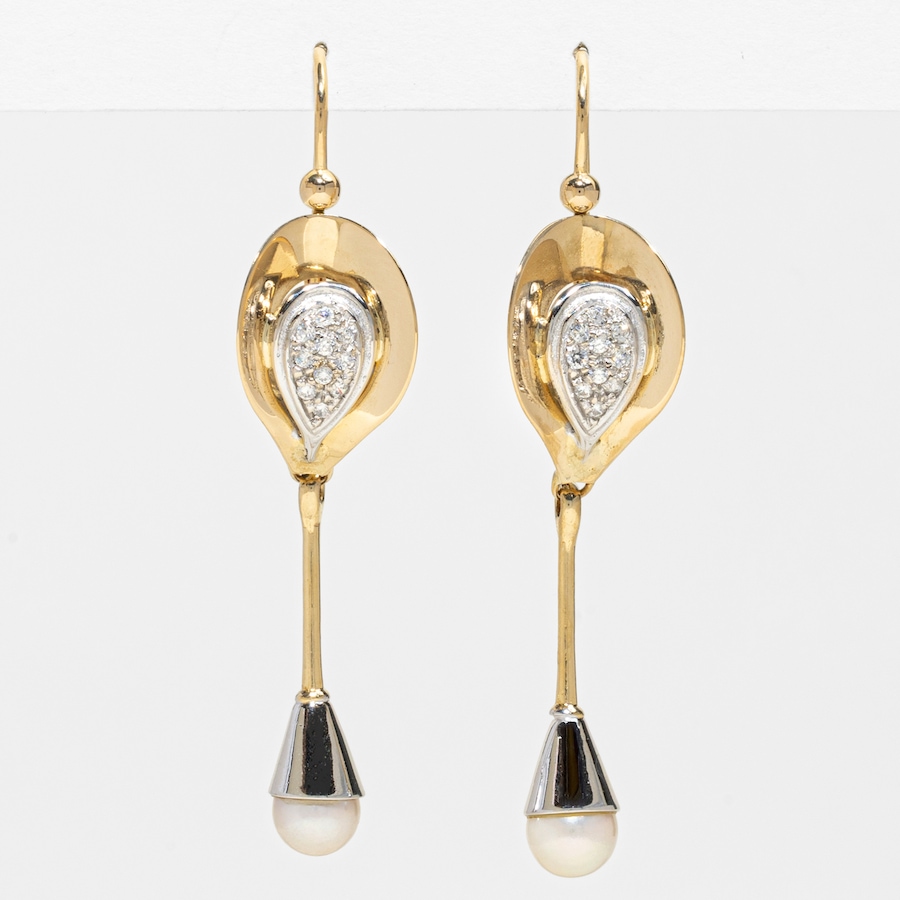 Image 755975.jpg, Product 755-975 / Price $3,895.00, Estate Originals 18K Yellow and White Gold Cultured Pearl and Cubic Zirconia Drop Earrings from Estate Originals on TSC.ca's Jewellery department