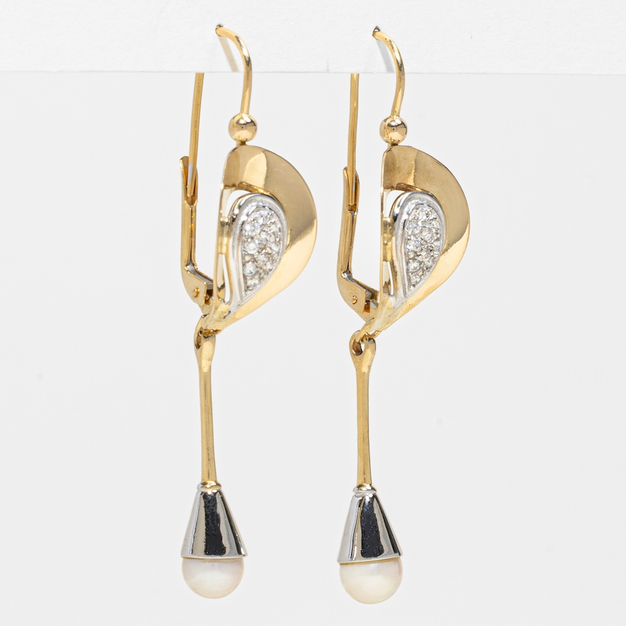 Image 755975_ALTMORE1.jpg, Product 755-975 / Price $3,895.00, Estate Originals 18K Yellow and White Gold Cultured Pearl and Cubic Zirconia Drop Earrings from Estate Originals on TSC.ca's Jewellery department