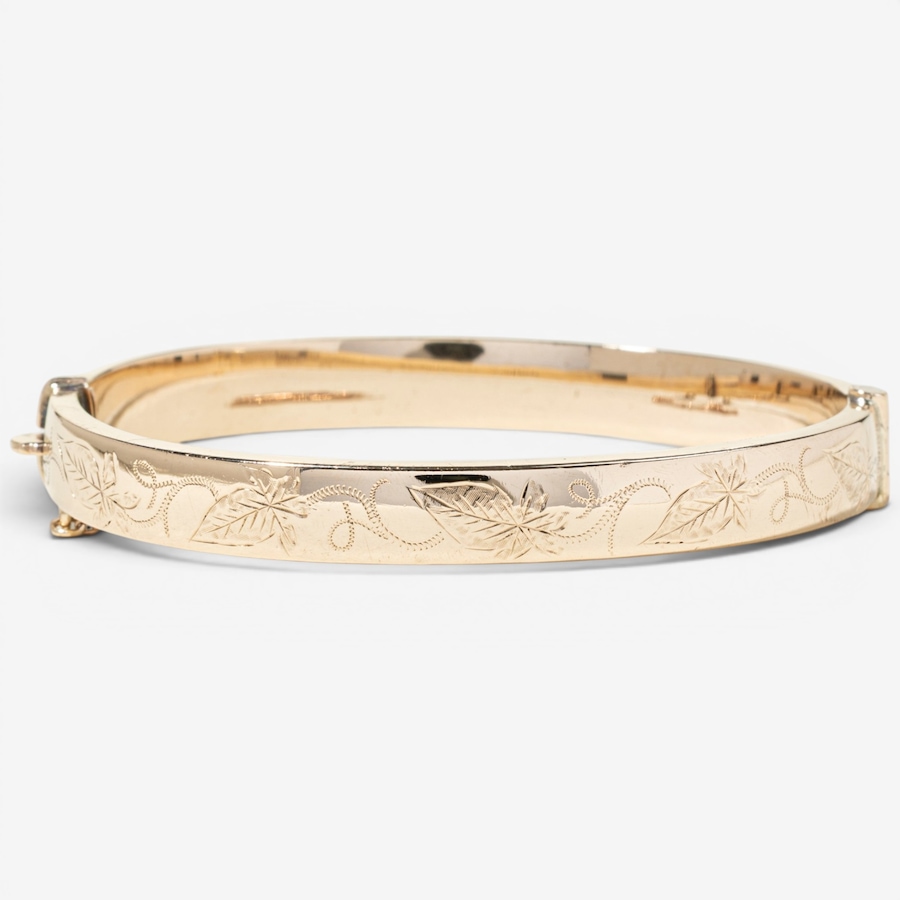 Image 755978.jpg, Product 755-978 / Price $2,295.00, Estate Originals 9K Yellow Gold Engraved Oval Bangle Bracelet, Signed "Birks" from Estate Originals on TSC.ca's Jewellery department