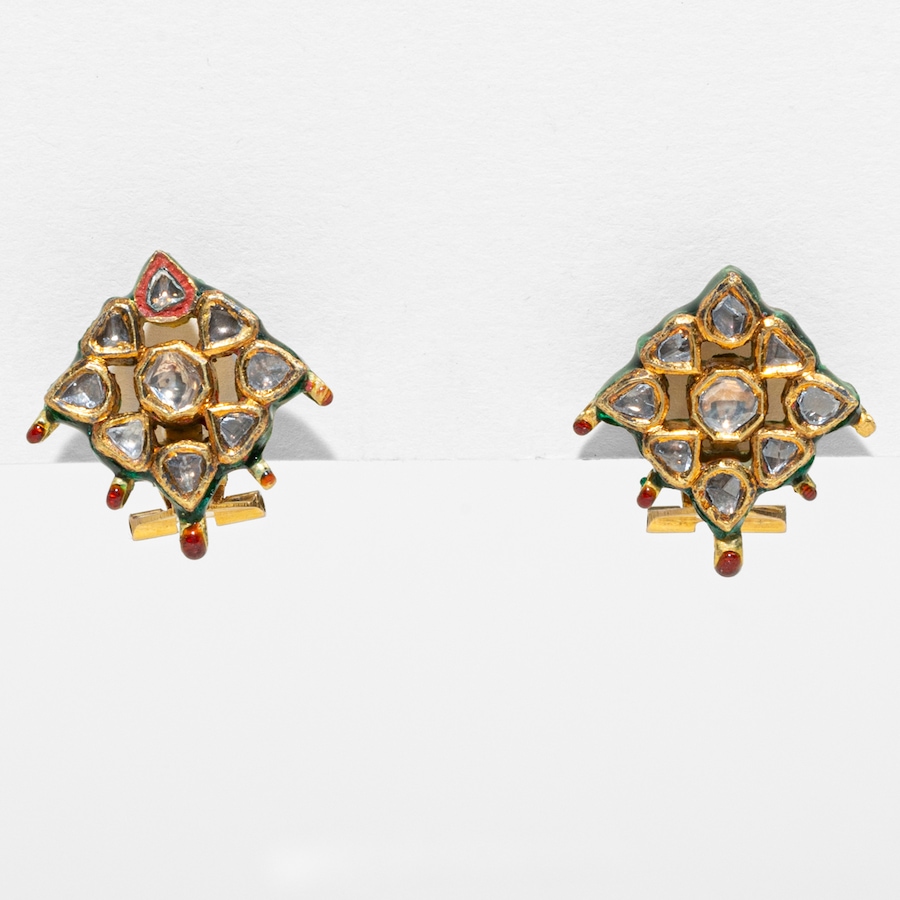 Image 755993.jpg, Product 755-993 / Price $5,695.00, Estate Originals 14K Yellow Gold Rose-Cut Diamond and Polychrome Enamel Holbeinesque Stud Earrings from Estate Originals on TSC.ca's Jewellery department