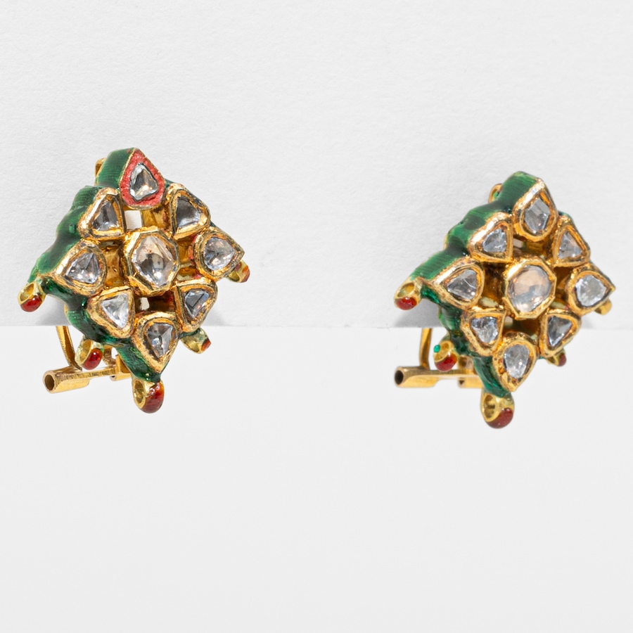 Image 755993_ALTMORE1.jpg, Product 755-993 / Price $5,695.00, Estate Originals 14K Yellow Gold Rose-Cut Diamond and Polychrome Enamel Holbeinesque Stud Earrings from Estate Originals on TSC.ca's Jewellery department