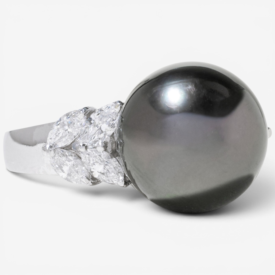 Image 755998_ALTMORE1.jpg, Product 755-998 / Price $5,695.00, Estate Originals Platinum Tahitian Pearl and Marquise Diamond RIng from Estate Originals on TSC.ca's Jewellery department