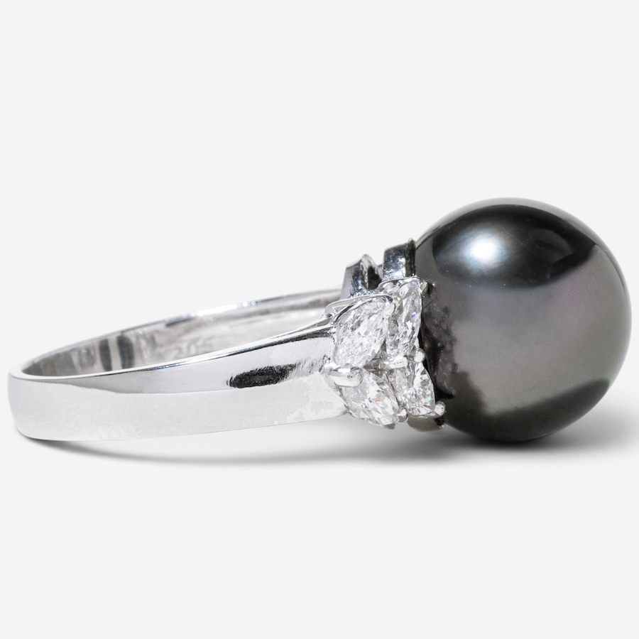 Image 755998_ALTMORE2.jpg, Product 755-998 / Price $5,695.00, Estate Originals Platinum Tahitian Pearl and Marquise Diamond RIng from Estate Originals on TSC.ca's Jewellery department