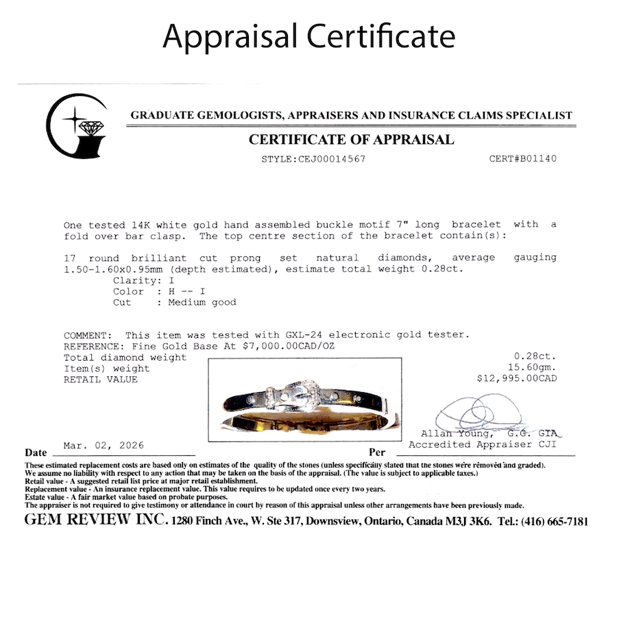 Image 755999_ALTMORE5.jpg, Product 755-999 / Price $5,988.00, Estate Originals 14K White Gold 7" Buckle Motif Diamond Bracelet from Estate Originals on TSC.ca's Jewellery department