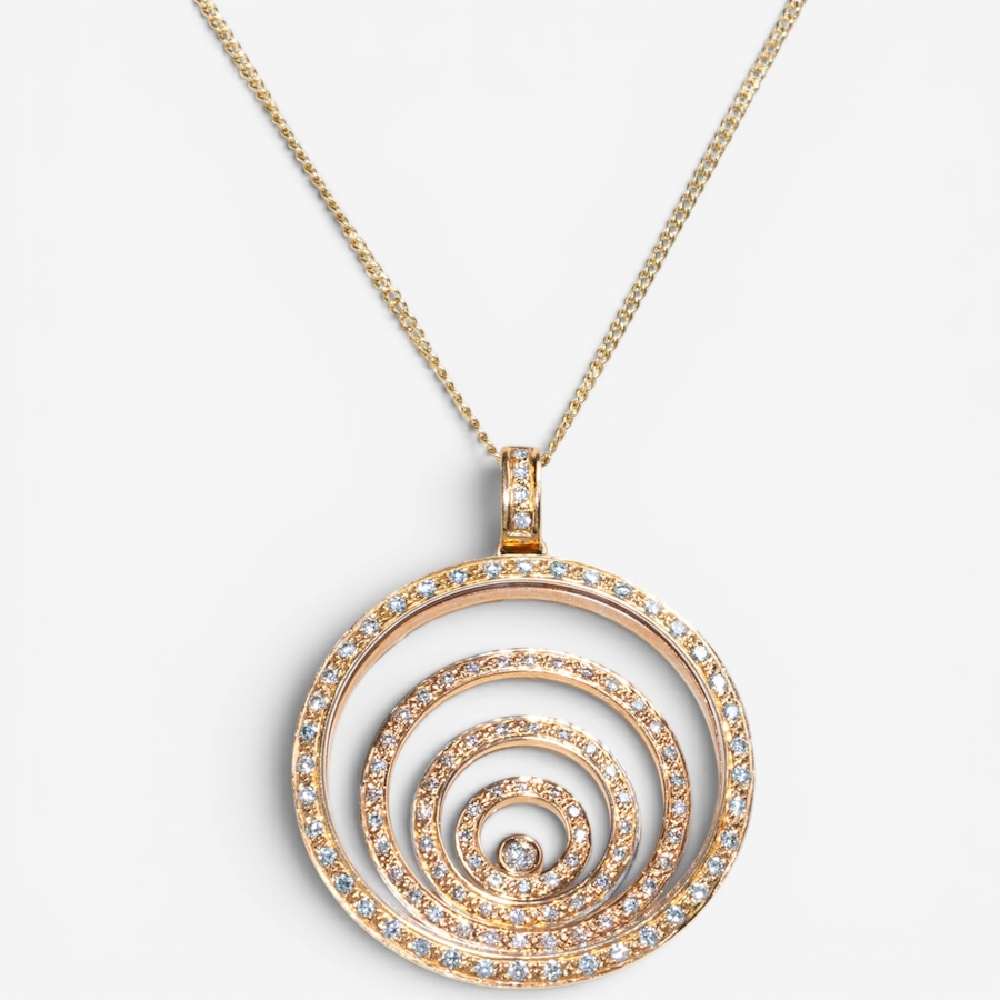 Image 756002.jpg, Product 756-002 / Price $6,888.00, Estate Originals 18K Rose Gold Diamond-Set Floating Concentric Circle Pendant with Yellow Gold Chain from Estate Originals on TSC.ca's Jewellery department
