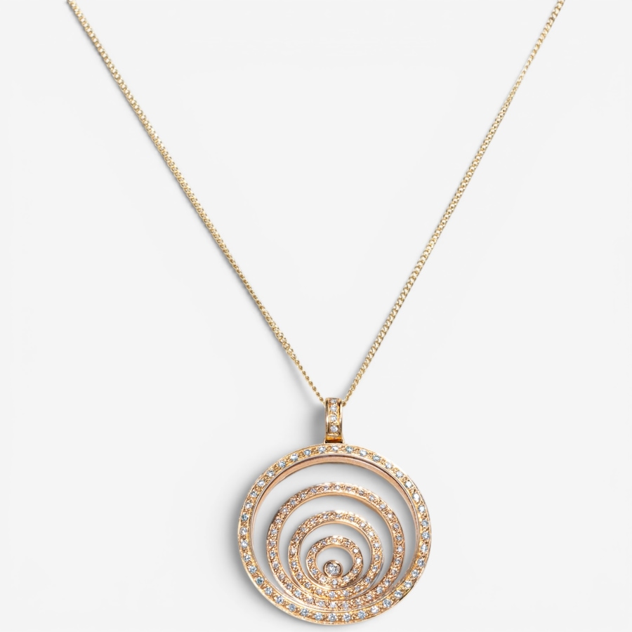 Image 756002_ALTMORE1.jpg, Product 756-002 / Price $6,888.00, Estate Originals 18K Rose Gold Diamond-Set Floating Concentric Circle Pendant with Yellow Gold Chain from Estate Originals on TSC.ca's Jewellery department