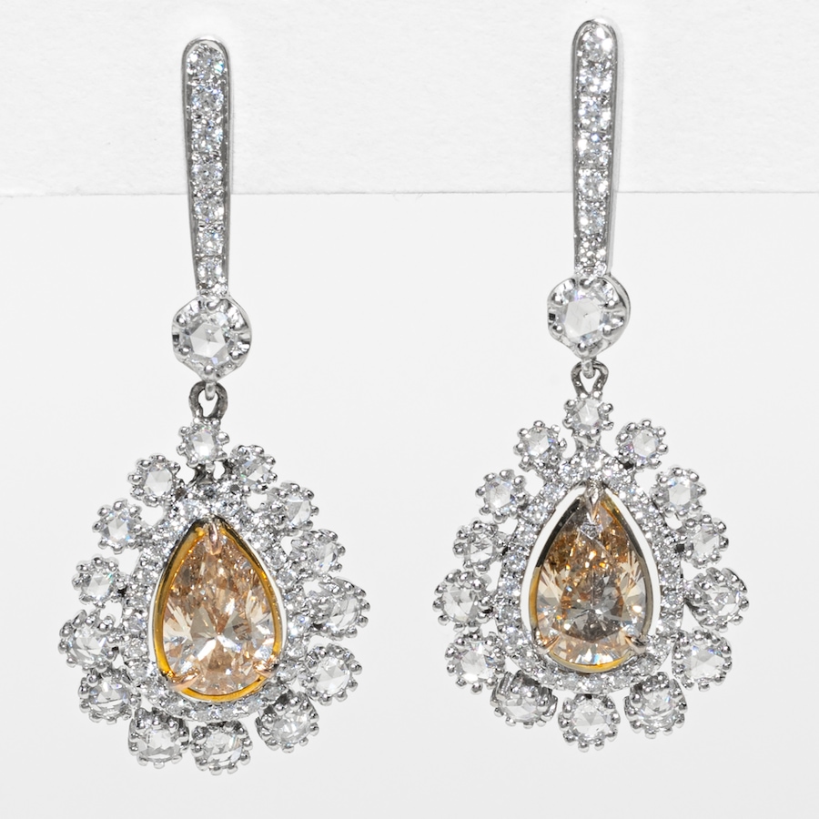 Image 756004.jpg, Product 756-004 / Price $8,495.00, Estate Originals 18K White and Yellow Gold Pear-Shaped Fancy Champagne and White Diamond Halo Drop Earrings from Estate Originals on TSC.ca's Jewellery department