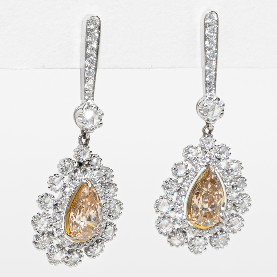 Image 756004_ALTMORE1.jpg, Product 756-004 / Price $8,495.00, Estate Originals 18K White and Yellow Gold Pear-Shaped Fancy Champagne and White Diamond Halo Drop Earrings from Estate Originals on TSC.ca's Jewellery department