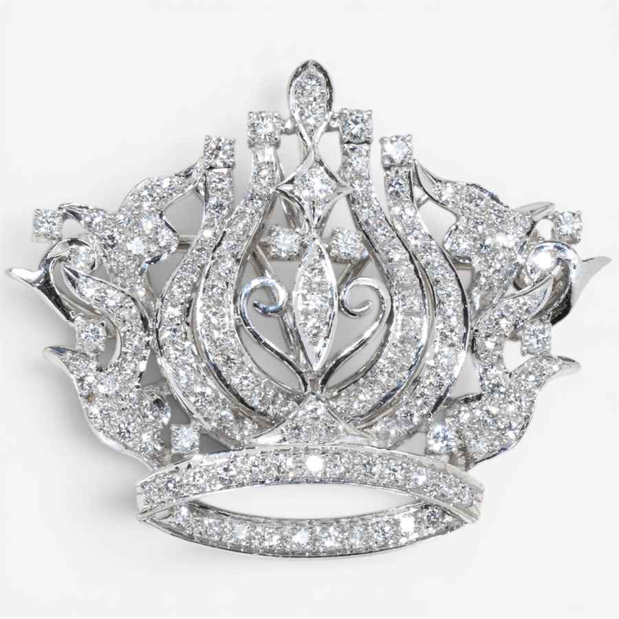Image 756005.jpg, Product 756-005 / Price $8,495.00, Estate Originals 18K White Gold Diamond-Set Crown Motif Brooch/Pendant from Estate Originals on TSC.ca's Jewellery department