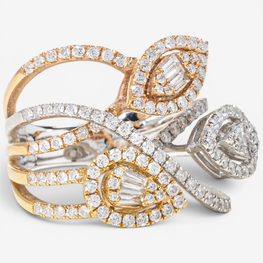 Image 756006_ALTMORE1.jpg, Product 756-006 / Price $6,495.00, Estate Originals 18K Yellow, White and Rose Gold Baguette and Round Crossover Diamond Ring from Estate Originals on TSC.ca's Jewellery department