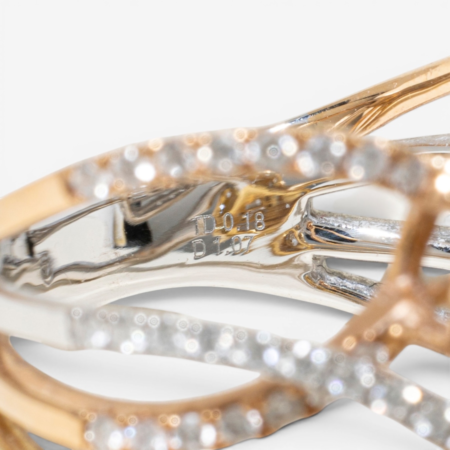 Image 756006_ALTMORE4.jpg, Product 756-006 / Price $6,495.00, Estate Originals 18K Yellow, White and Rose Gold Baguette and Round Crossover Diamond Ring from Estate Originals on TSC.ca's Jewellery department