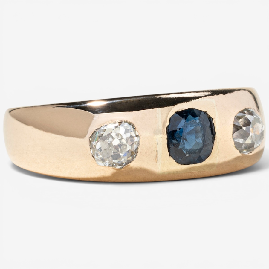 Image 756013_ALTMORE1.jpg, Product 756-013 / Price $2,288.00, Estate Originals 14K Yellow Gold Synthetic Sapphire and Old European-Cut Diamond Three-Across Ring from Estate Originals on TSC.ca's Jewellery department