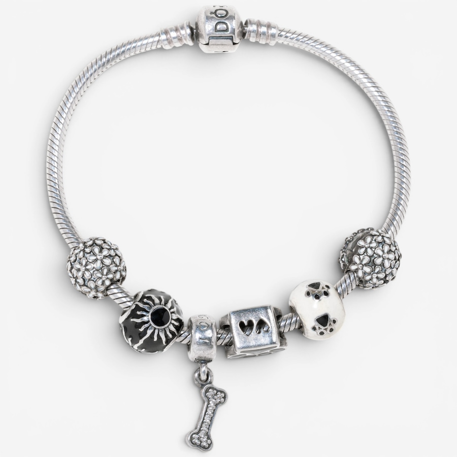 Image 756021.jpg, Product 756-021 / Price $525.00, Estate Originals Sterling Silver 7.75" Pandora Moments Bracelet with Dog-Themed Charms from Estate Originals on TSC.ca's Jewellery department