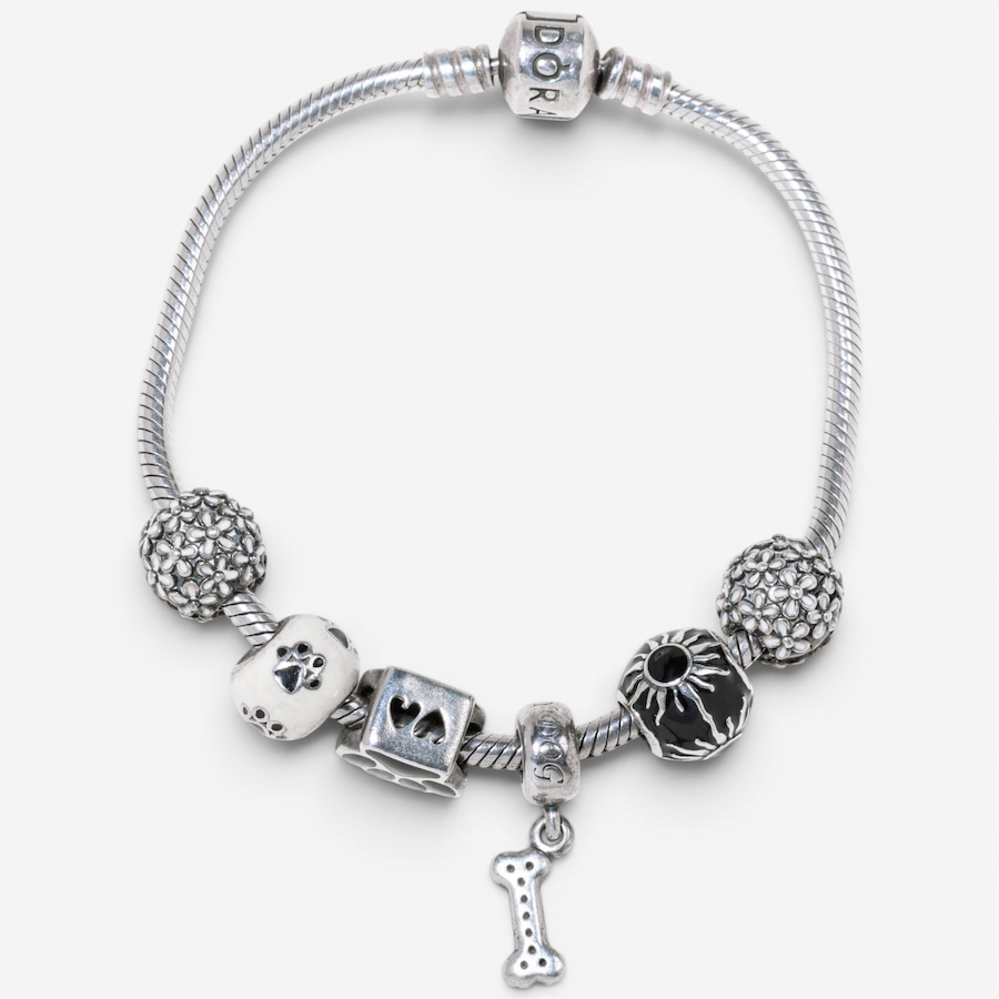 Image 756021_ALTMORE1.jpg, Product 756-021 / Price $525.00, Estate Originals Sterling Silver 7.75" Pandora Moments Bracelet with Dog-Themed Charms from Estate Originals on TSC.ca's Jewellery department