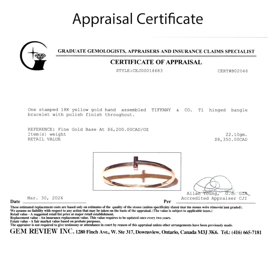 Image 756028_ALTMORE4.jpg, Product 756-028 / Price $7,995.00, Estate Originals 18K Yellow Gold Tiffany & Co. T1 Hinged Bangle from Estate Originals on TSC.ca's Jewellery department