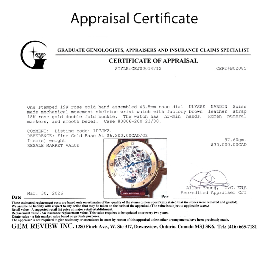 Image 756033_ALTMORE7.jpg, Product 756-033 / Price $26,995.00, Estate Originals 19K Rose Gold Ulysse Nardin Swiss-Made Watch from Estate Originals on TSC.ca's Jewellery department
