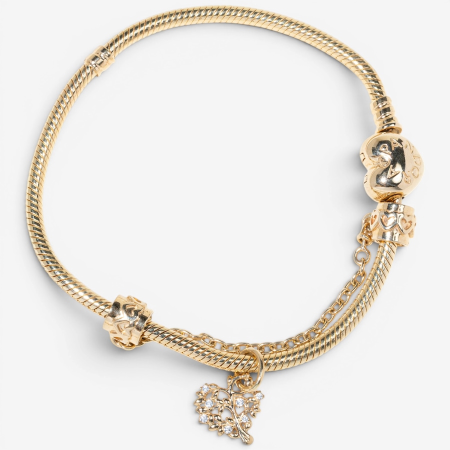 Image 756045.jpg, Product 756-045 / Price $8,995.00, Estate Originals 14K Yellow Gold 7.5" Pandora Bracelet with Fold-Over Heart Clasp and Family Tree Charm from Estate Originals on TSC.ca's Jewellery department